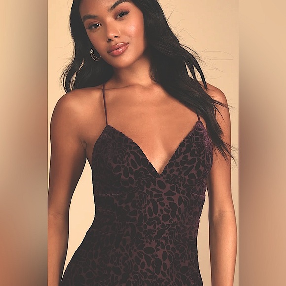 🍇Lulus Very Classy Floral Burnout Velvet Wide-Leg Jumpsuit in Purple Plum, XL - Picture 2 of 9